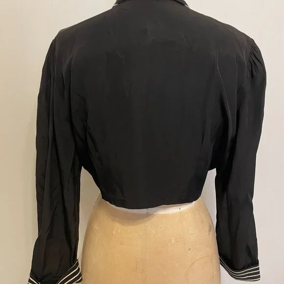 Vintage 1950 Black White Bolero Crop Top Vamp Rockabilly Sexy Short Blouse Small - Picture 5 of 14